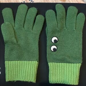 UNISEX - Kids Green Knit Gloves with Google Eyes!